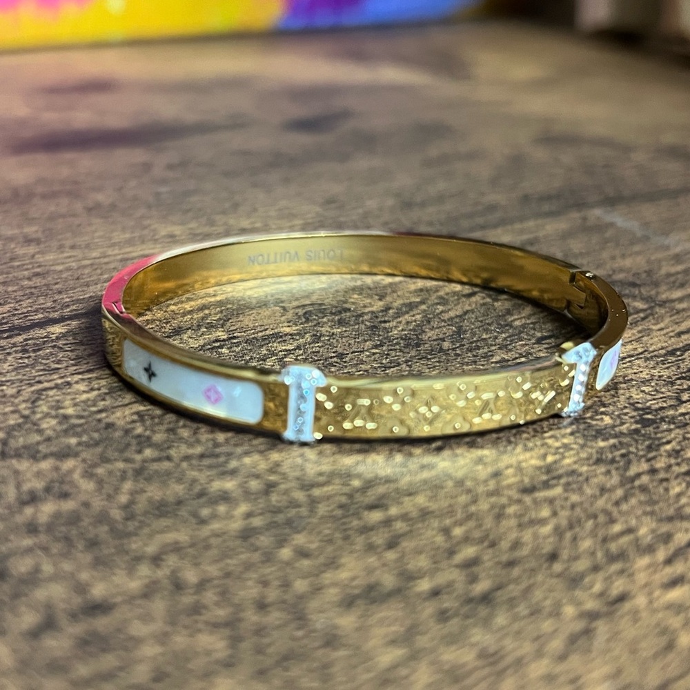 Louis Vuitton Gold and White Monogram Bangle Bracelet